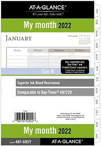 2022 Monthly Planner Refill by AT-A-GLANCE, 87229 Day-Timer, 5-1/2" x 8-1/2", Size 4, Desk Size, Ruled Daily Blocks, Loose Leaf (481-685Y)