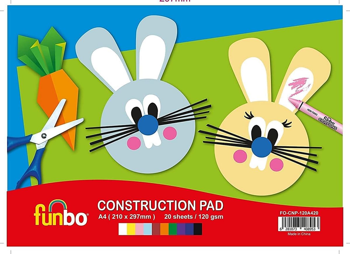 Funbo 120 gsm 20 Sheets Construction Pad, A4 Size, 10 Assorted Colours