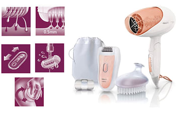 Philips Satinelle Epilator Brush & Hair Dyer Beauty Care Pack HP6542/00