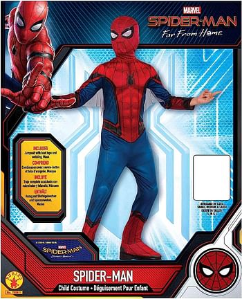 Rubie's Official Marvel Spider-Man Far From Home, Spiderman Childs Costume Blue and Red, Large - 8-10 years, height 147 cm, waist 82 cm