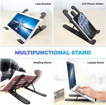 Portable Folding Laptop Stand - Adjustable Ergonomic Laptops Elevator For Desk - Holder Compatible With Mac, Macbook Pro Air, Lenovo, Hp, Dell, 10"-15.6" Inch Notebooks - Charm Black