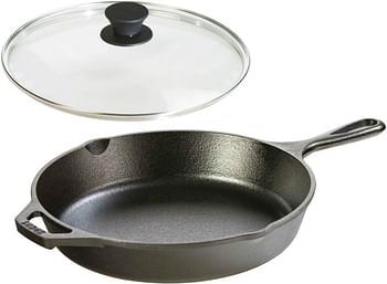 Lodge Seasoned Cast Iron Skillet W/Tempered Glass Lid (10.25 Inch) - Cast Iron Frying Pan With Lid Set.