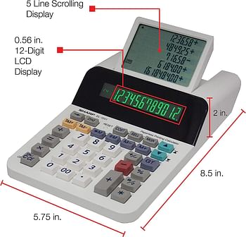 Sharp El-1501 Compact Cordless Paperless Large 12-Digit Display Desktop Printing Calculator That Utilizes Printing Calculator Logic