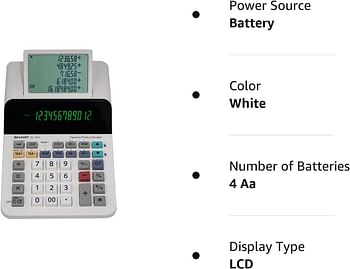 Sharp El-1501 Compact Cordless Paperless Large 12-Digit Display Desktop Printing Calculator That Utilizes Printing Calculator Logic