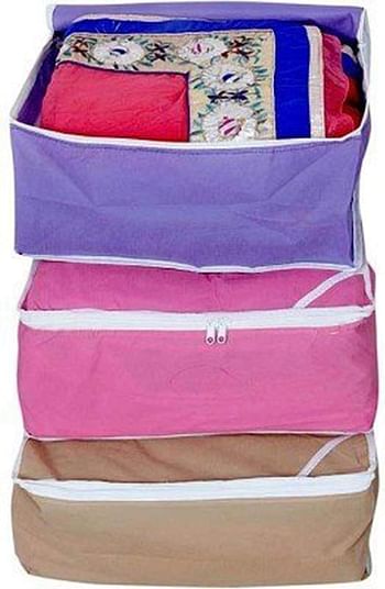 Kuber IndUStries Saree Cover Combo 3 Pcs Set And Single Packing 12 Set, Multi, 45X30X23 Cm