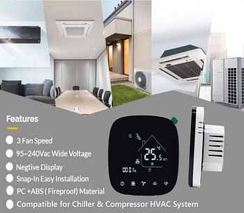 Royal Apex Luxury Design Wifi Programmable Room Smart Thermostat, Energy Saving Fcu Central Air Conditioner Cooling Temperature Touch Controller 95-240Vac With Alexa Echo Google Home Ifttt Support