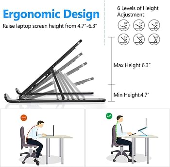 Portable Laptop Stand for Desk,6-Levels Adjustable Ventilated Cooling Computer Notebook Riser,Compatible with 10-15.6" Laptops and Tablets(Black)