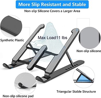 Portable Laptop Stand for Desk,6-Levels Adjustable Ventilated Cooling Computer Notebook Riser,Compatible with 10-15.6" Laptops and Tablets(Black)