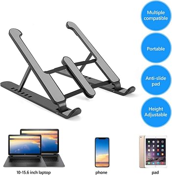 Portable Laptop Stand for Desk,6-Levels Adjustable Ventilated Cooling Computer Notebook Riser,Compatible with 10-15.6" Laptops and Tablets(Black)