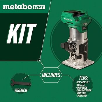 Metabo HPT 18V MultiVolt Cordless Trim Router | Tool Only - No Battery | Variable Speed Brushless Motor | 1/4-Inch and 3/8-Inch Collets Included | M1808DAQ4