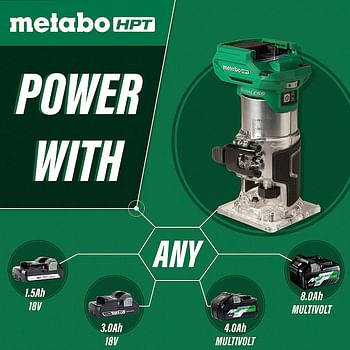 Metabo HPT 18V MultiVolt Cordless Trim Router | Tool Only - No Battery | Variable Speed Brushless Motor | 1/4-Inch and 3/8-Inch Collets Included | M1808DAQ4