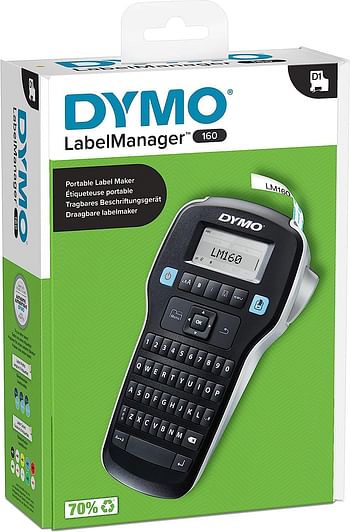 Dymo LabelManager 160 Label Maker | Handheld Label Printer with QWERTY Keyboard | Includes Black & White D1 Label Tape (12mm) | for Home & Office