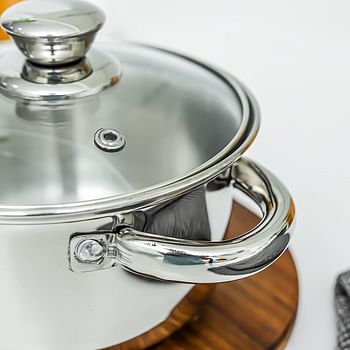 Royalford 20cm Massilia Stainless Steel Stockpot with Glass Lid- RF11592 Perfect for Simmering, Boiling, Steaming, Etc. Induction Compatible, Silver
