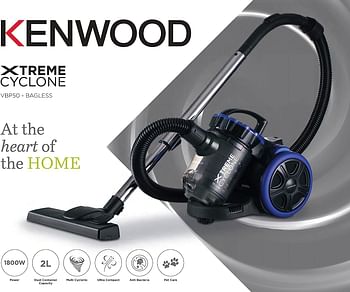 Kenwood Vacuum Cleaner 1800W Multi Cyclonic Bagless Canister 2L With 4.5M Cable, Ultra Compact, Surface, Anti Bacteria, Pet Care For Home & Office VBP50.000BB Black/Blue