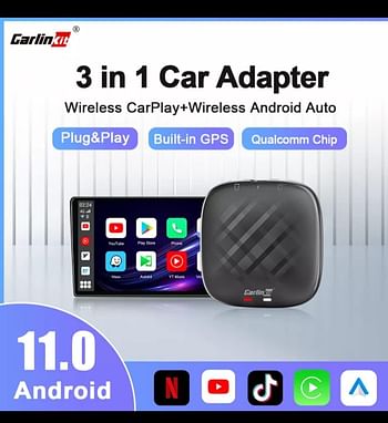 2022 4G LTE Carlinkit CarPlay AI Box Adapter ، رفيع للغاية ، رقاقة 8 Core ، 3G + 32G ، ملاحة مدمجة ويوتيوب ، Netflix ، دعم CarPlay اللاسلكي و Android Auto & US ATT Network ، SIM & TF Card إلخ