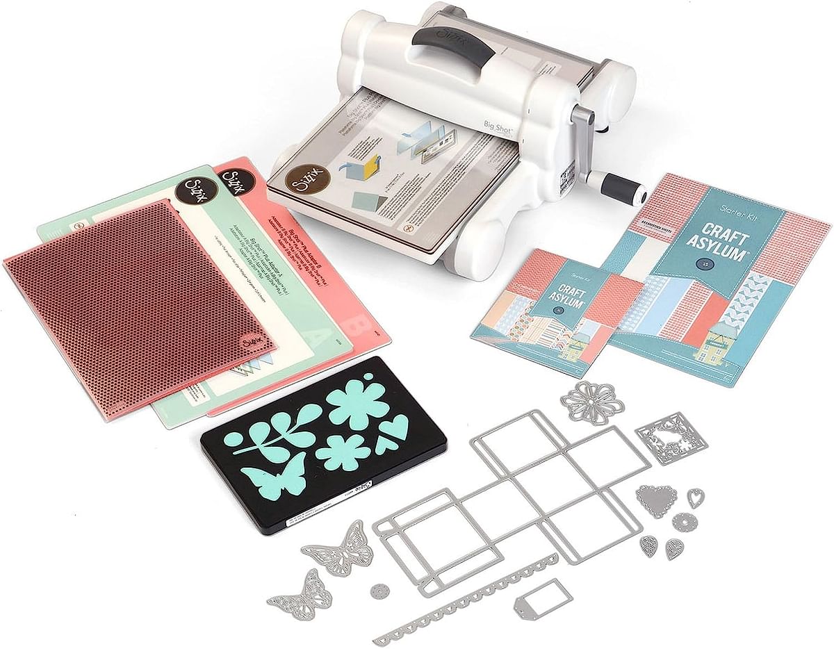 Sizzix big shot plus starter kit 660341 manual die cutting & embossing machine for arts & crafts, scrapbooking & cardmaking, 9 opening