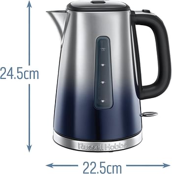 Russell Hobbs Eclipse Electric Kettle Polished, 1.7L Capacity 300W, Rapid Boil, Perfect Pour Spout, Quiet Boil, Stainless Steel Electric Kettle for Home, and Office Use 25111 - Midnight Blue