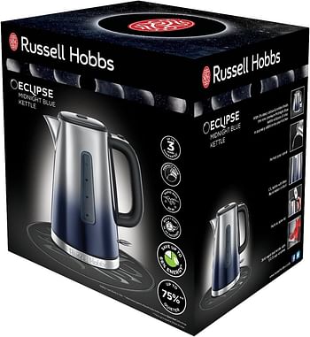 Russell Hobbs Eclipse Electric Kettle Polished, 1.7L Capacity 300W, Rapid Boil, Perfect Pour Spout, Quiet Boil, Stainless Steel Electric Kettle for Home, and Office Use 25111 - Midnight Blue