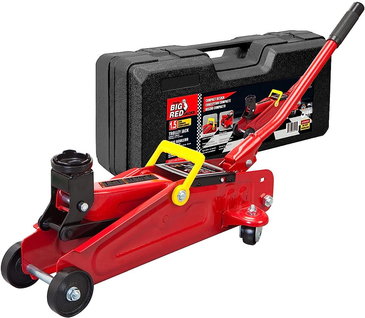 Big Red T820014S Torin Hydraulic Trolley Service/Floor Jack With Blow Mold Carrying Storage Case, 1.5 Ton (3,000 Lb) Capacity, Red