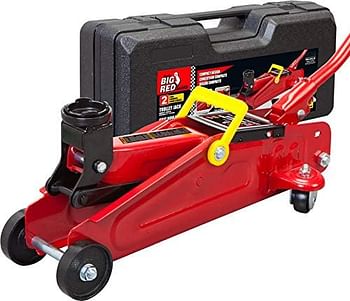 Big Red T820014S Torin Hydraulic Trolley Service/Floor Jack With Blow Mold Carrying Storage Case, 1.5 Ton (3,000 Lb) Capacity, Red