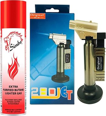 Honest-Windproof Gas lighter-Charcoal Lighter-Bakhoor Lighter-Cigar Lighter Metal Case-Jet Lighter for BBQ-GO2CAMPS (Butane Gas Not Included)