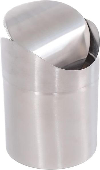 Estilo Mini Countertop Trash Can, Brushed Stainless Steel, Swing Top Lid Bin 1.5 L / 0.40 Gallon, Silver Kitchen Countertop, Bedroom, Home Office, (EST0159)