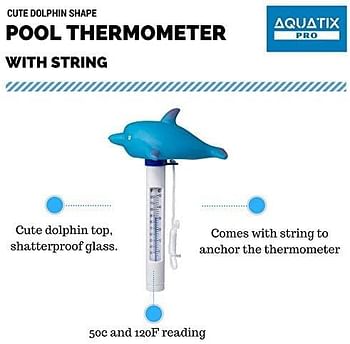 Floating Pool Thermometer Cool Style Water Temperature Thermometers With String, Shatter Resistant, For Outdoor & Indoor Swimming Pools, Spas, Hot Tubs, Jacuzzis & Aquariums (Dolphin)