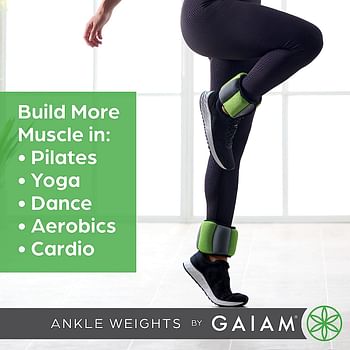 Gaiam Ankle Weights Strength Training Weight Sets For Women & Men With Adjustable Straps - Walking, Running, Pilates, Yoga, Dance, Aerobics, Cardio Exercises (5lb & 10 Pound Sets)