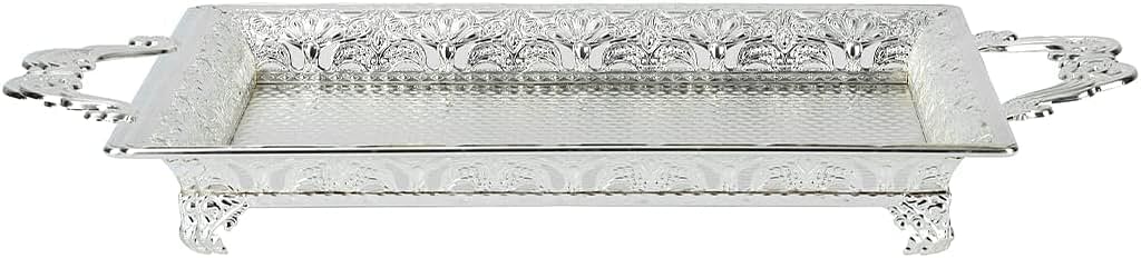 Vague Steel Serving Tray With Handles, 40.5 cm Size, Silver