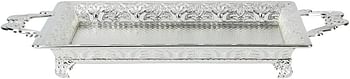 Vague Steel Serving Tray With Handles, 40.5 cm Size, Silver