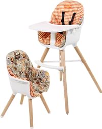 Nania PAULETTE Evolutionary 2in1 High Chair from 6M+|Reversible Cushion|Adjustable Tray Orange Juice