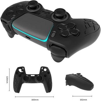 NALANDA 2PC PS5 Controller Skins Anti-Slip Dustproof Silicone Controller Protector Case for PS5 Playstation Controller with 16 Thumb Grips (Black + White)