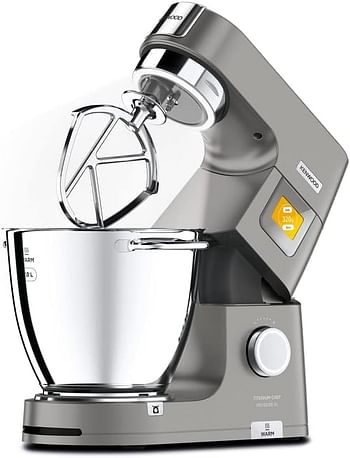 KENWOOD Stand Mixer Metal Body Kitchen Machine TITANIUM CHEF PATISSIER XL with Warming Function, Built-in Weighing Scale, DuoBowl, 4 Tools, Glass Blender, Meat Grinder, Multi Mill KWL90.344SI Silver