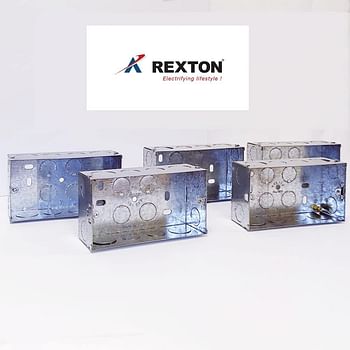 Rexton 2 Gang Electrical Rectangle Shaped Flush Metal Box 5 Pack, 47 mm Depth