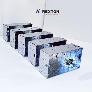 Rexton 2 Gang Electrical Rectangle Shaped Flush Metal Box 5 Pack, 47 mm Depth