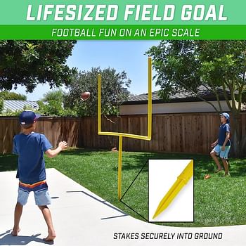 GoSports Football Field Goal Post Set with 2 Footballs and Kicking Tee - Life Sized Backyard for Kids Adults 6 ft or 8