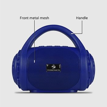 Zebronics ZEB-COUNTY 3W Wireless Bluetooth Portable Speaker With Supporting Carry Handle, USB, SD Card, AUX, FM & Call Function (Blue)