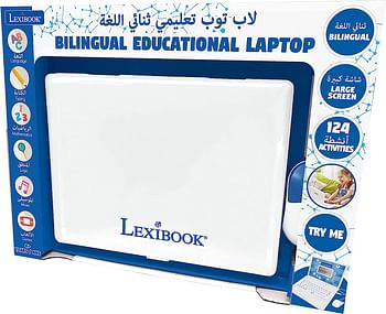 Educational and Bilingual Laptop Arabic/English - Toy for Child Kid (Boys & Girls) 124 Activities, Learn Play Games and Music - White/Blue JC598i13