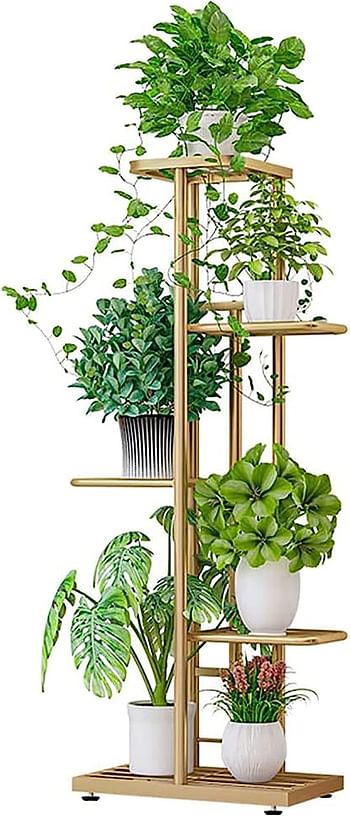 SKY-TOUCH Golden Plant Stand 5 tier Plant Pot Holder Shelves Metal Planter Display Rack Indoor Outdoor 43 x 22 x 98 cm - Gold