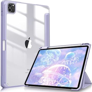 Glassology iPad Air 5/4 (2022/2020 5th/4th Generation 10.9/ipad Pro 11) Pencil Holder Clear Transparent Back Shell Slim Stand Shockproof Tablet Cover, Auto Wake/Sleep +Screen Protector (purple)