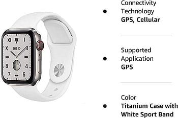 Apple Watch Series 5 (GPS + Cellular, 44mm) Titanium Silver Case with White Sport Band