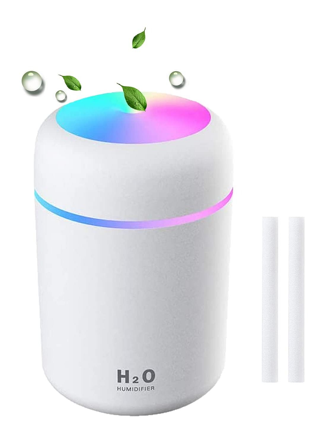 Portable Humidifiers H2O Mini with Colorful Light for Room, Bedroom, Office, Car - White