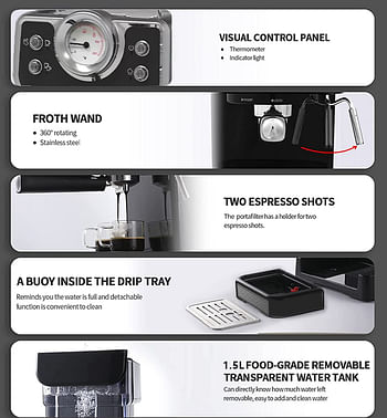 Dessini Espresso Coffee Machine 20 Bars 1500 Watts Model 3010 Black