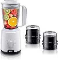 Braun PowerBlend1 Jug Blender JB 1023 WH, 600 Watts, 1.2L Capacity with Chopper and Grinder Included - White
