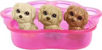 Barbie Doll and Newborn Pups Playset with Dog, 3 Puppies & Accessories, to 7 Year Olds