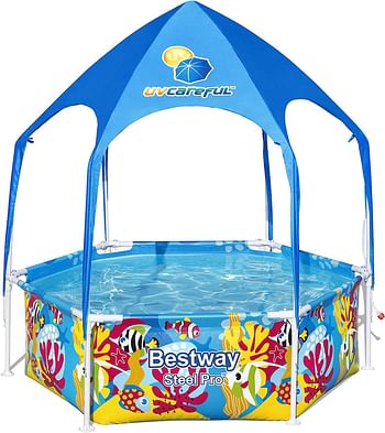 Bestway Steel Pro UV Careful Splash In Shade Play Pool 183x51cm, Multicolor, 5618T, 6' x 20"/1.83m x 51cm