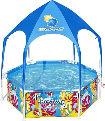 Bestway Steel Pro UV Careful Splash In Shade Play Pool 183x51cm, Multicolor, 5618T, 6' x 20"/1.83m x 51cm