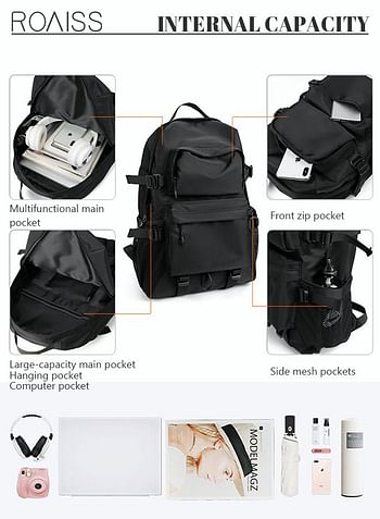 roaiss Classic Large Capacity Backpack Multifunction Casual Water Resistant Oxford Double Shoulder School Bag