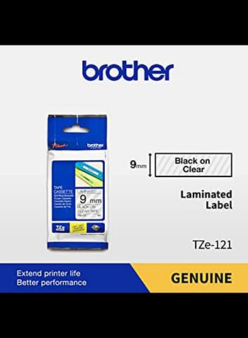 brother TZE-121 Labelling Tape 9mm Clear/Black