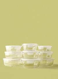 Noon East 9 Piece Borosilicate Glass Food Container Set - Airtight Lids - Lunch Box - Rectangle + Square + Round - Food Storage Box - Storage Boxes - Kitchen Cabinet Organizers - Glass Food Container - White